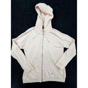 Volcom Lived In Lounge Hoodie Womens Large Pink White Striped Cotton Full Zip